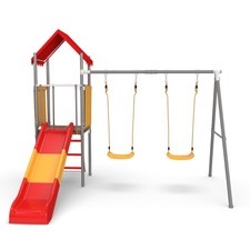 Treehouse Swing Set with Slide, 2 Belt Swings  Canopy for Kids Ages 3-8
