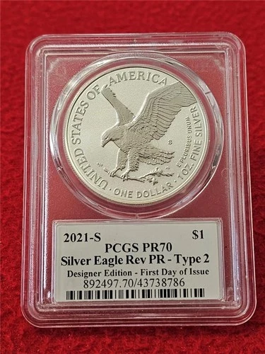 2021-S American Silver Eagle ASE DOLLAR TYPE 2 PCGS REV PR 70 DESIGNER ED #T1793