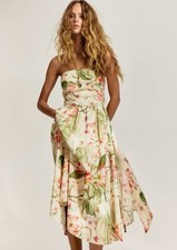 H M Tie Back White Floral Bandeau Dress Size M NWT