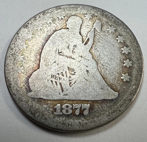 1877 Seated Liberty Quarter Circulated Silver Coin 25C Album Toned
