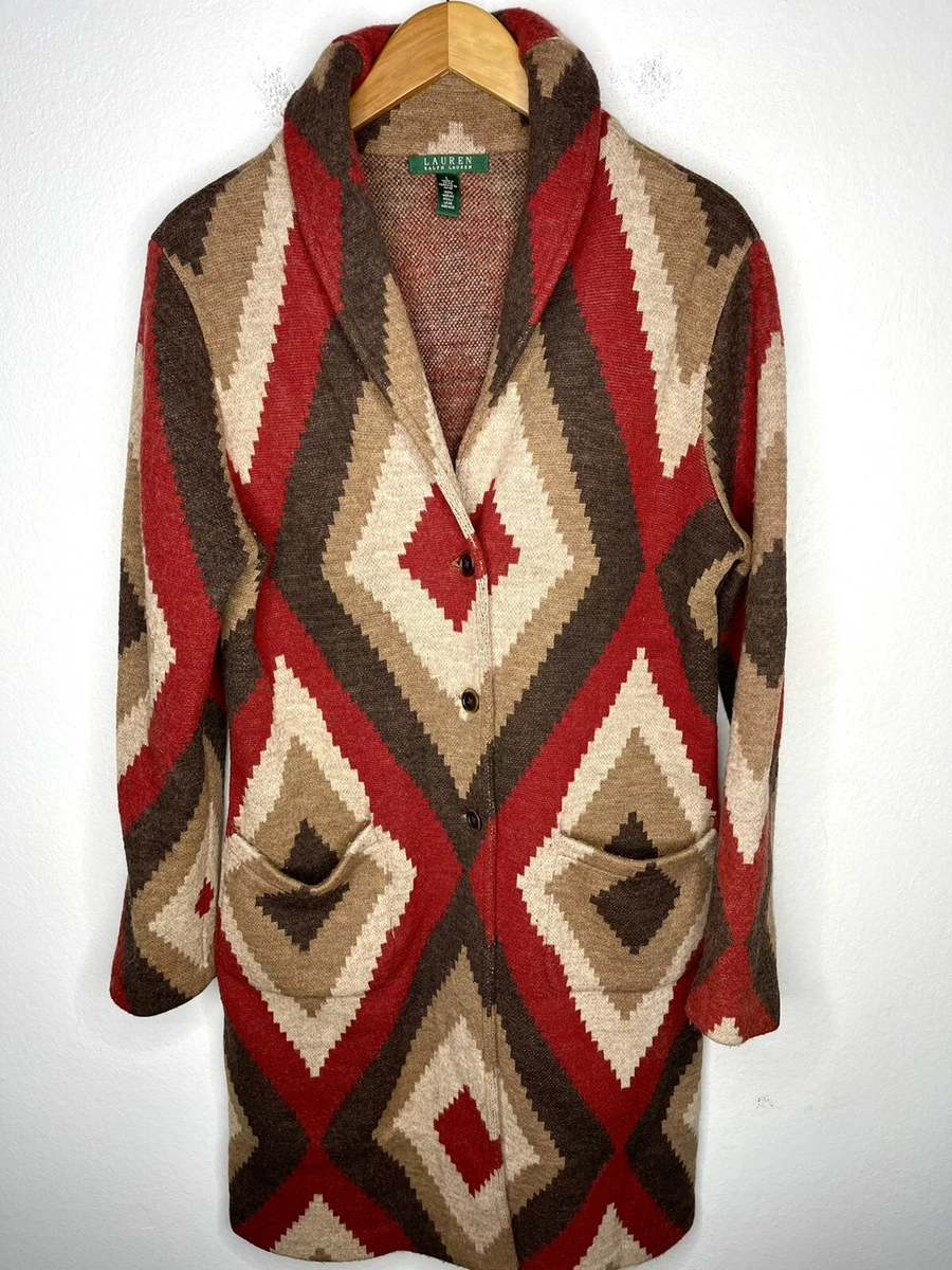 Ralph Lauren Geometric Cardigan Sweater Southwestern Knit Ranch Duster Coat  Robe | eBay
