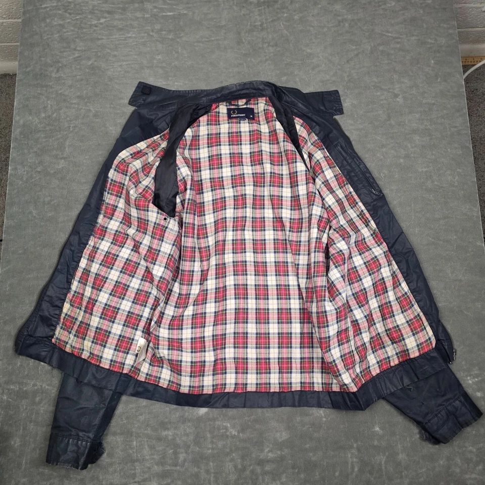 Fred Perry 夹克男式中号黑色全拉链风衣衬里学院风轻便 — 第 3/4 张图片