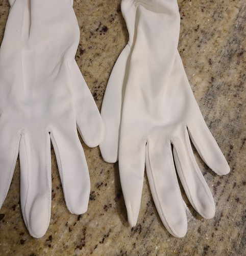 Vintage Size M/L White Stretch Formal 15" Long Gloves Double Scrunch Arm - Picture 3 of 22