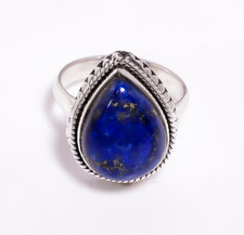 Natural Blue Lapis Lazuli Ring 925 Sterling Silver Handmade Boho Rings Jewelry