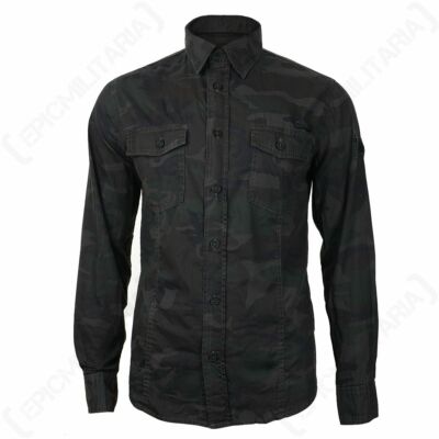 Brandit Slim Fit Shirt - Night Woodland - Top Smart Casual Long Sleeves Summer