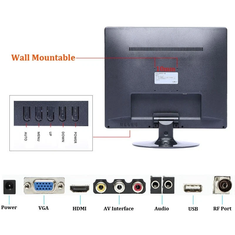 15'' Portable Mini TV VGA Computer Display PC HD Screen CCTV Security Monitors - Image 4 of 4