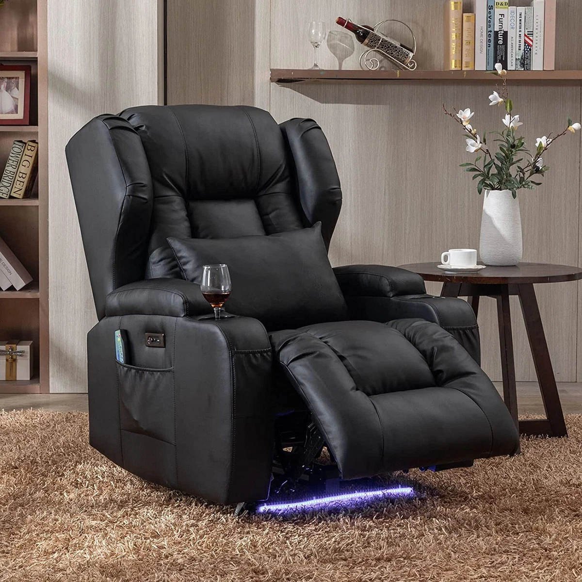 Leather recliner with cup holder deals