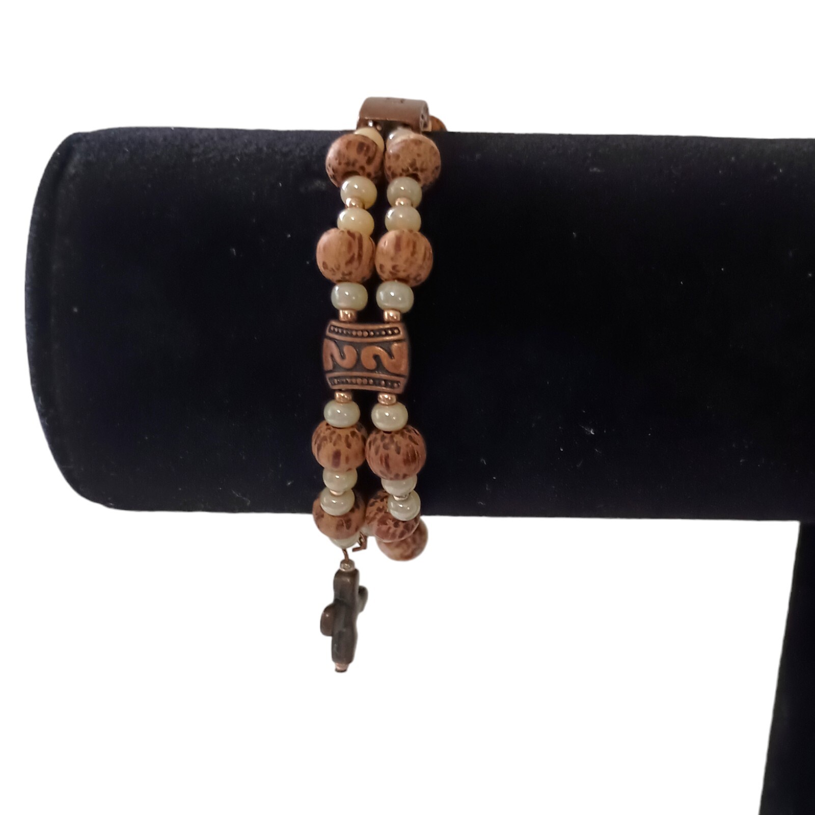 LIVE Beaded Memory Wire Bracelet Bangle Cross Ins… - image 10