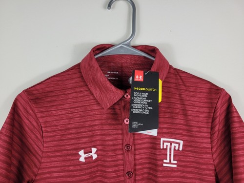 Temple Owls Under Armor 1884 Red Striped Polo Shirt NCAA Womens Size S - Picture 5 of 9