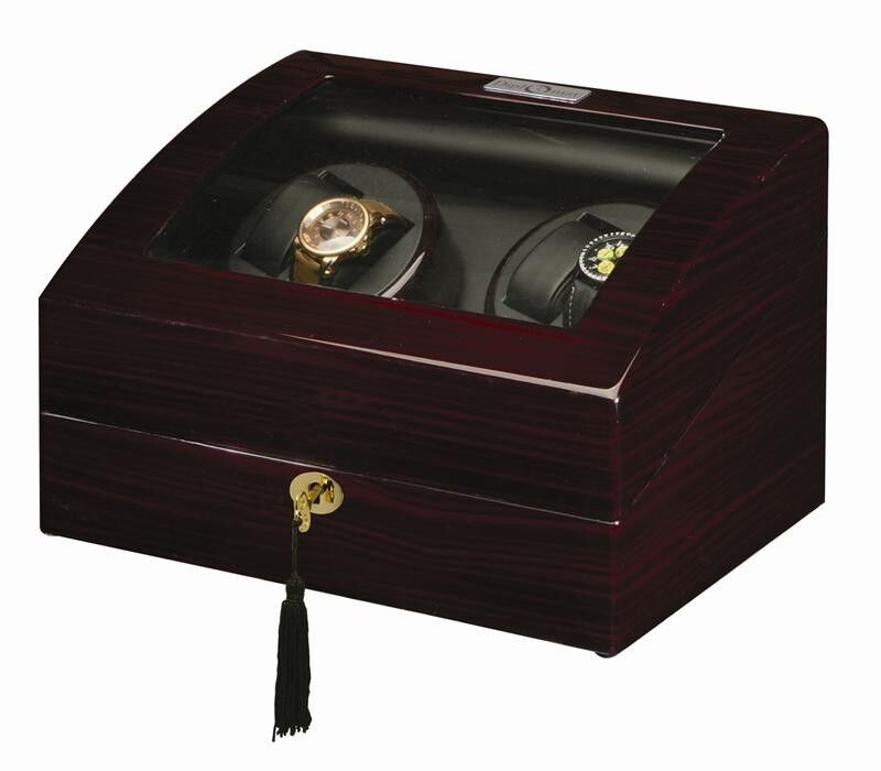 Diplomat Gothica Ebony Wood Quad Watch Winder Box with Black Leather Interior