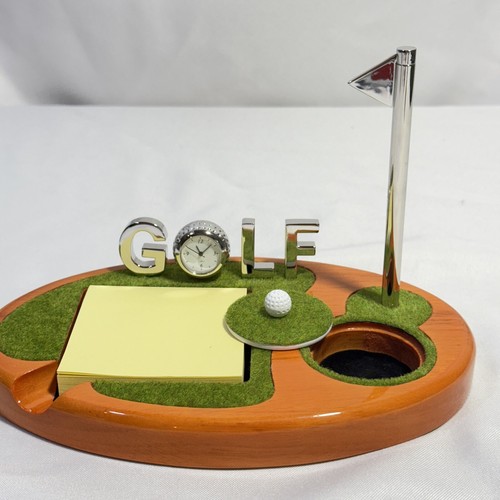 Sheridan Silber Quarz Uhr Golf Thema Schreibtisch Organizer - Bild 5 von 7