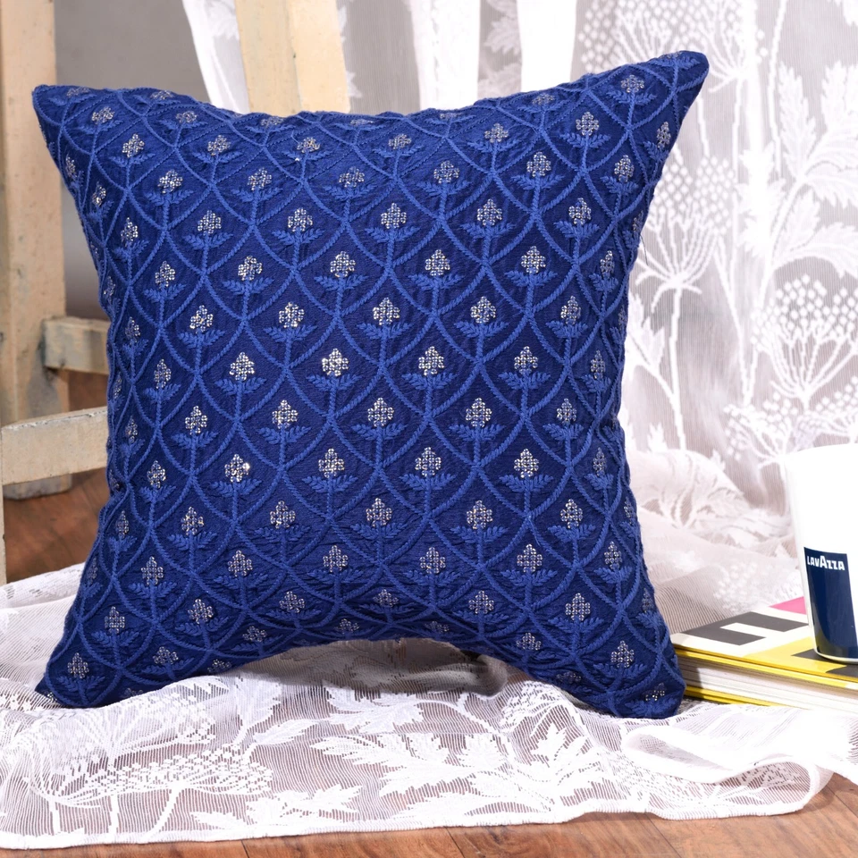 decorative pillow cover blue cushion cover living room home decor sofa pillow 2p - Image 2 of 4