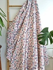 Indian Hand Block Floral Kantha Quilt,Blanket Cotton King Size Bedspread Throw
