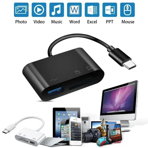 SD Speicherkartenleser USB 3in1 Typ-c Adapter Kartenleser Samsung iPhone Handy - Afbeelding 7 van 11