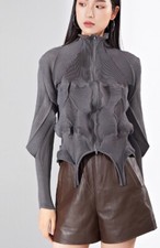 **like* Issey Miyake Pleats Please Fabric Sculpted Zip Jacket /top.grey