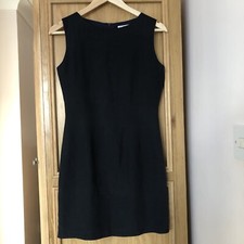Vintage 80s Pure Silk Black Ladies Fully Lined Knee Length Office Dress M/ UK 8