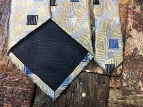 Wall Street 100% Silk Tie Blue Light Blue Black on light background Mens - Picture 6 of 8