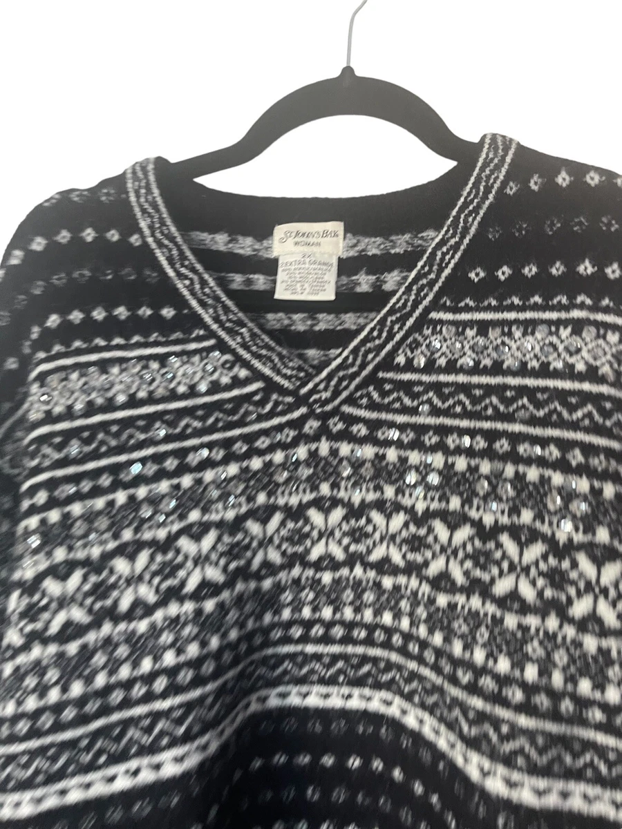 St John s Bay Women s Christmas Sweater Black White Fairiles XXL