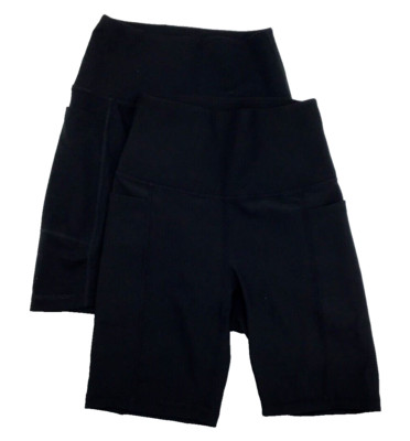 Danskin Womens 2 Pack Midweight Bike Short, Black/Black Ribbed, Small