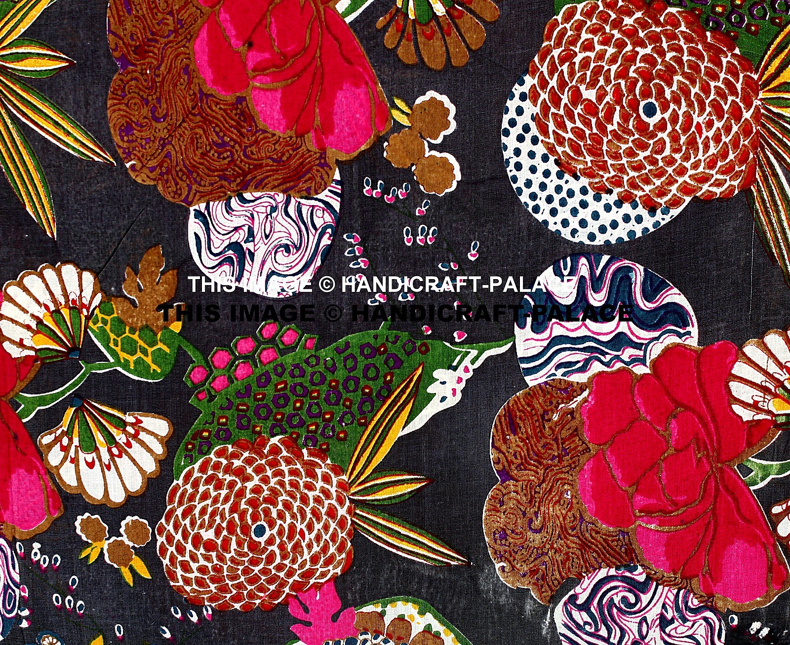10 Yards Indian Natural Cotton Black Screen Print Fabric Jaipuri Floral Fabric