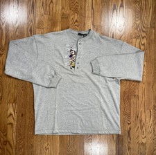 Warner Bros Looney Tunes Henley Long Sleeve Shirt Mens Size L Bugs Bunny Tweety