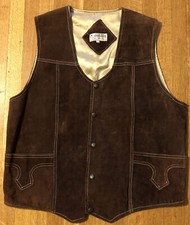 Vintage Western Suede Leather Vest Men's XL Brown Zamher