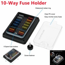 10 Way Car Boot Power Distribution12-32V LED Blade Fuse Holder Box Block Marine