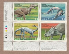 PREHISTORIC LIFE = DINOSAURS = Canada 1993 #1498a LL Block of 4 MNH