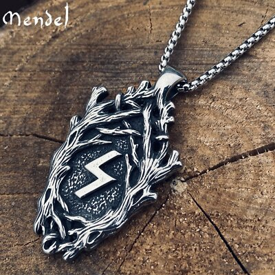 #ad MENDEL Cool Mens Womens Viking Branch Rune Pendant Necklace Stainless Steel Men $16.99