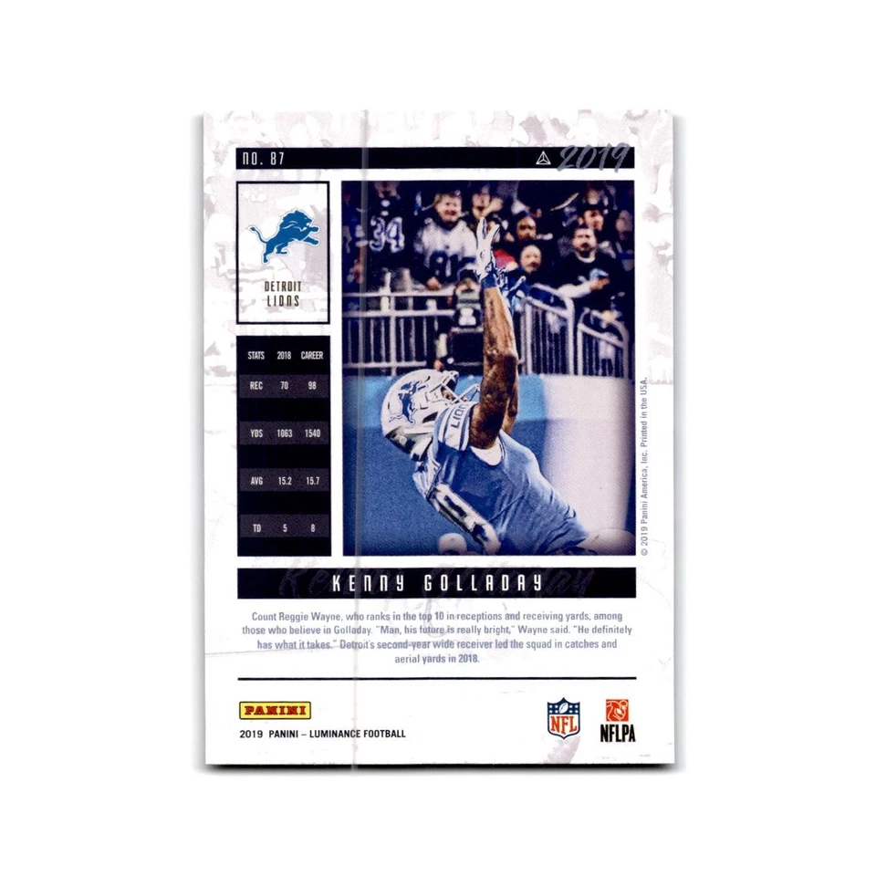 Kenny Golladay 2019 Panini Luminance #87 Detroit Lions Football Card NM - Image 2 of 3