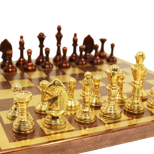 Bronze Chess Set Hand-Carved Board 30.5cm - Luxury Souvenir Game Collectible - Picture 9 of 9