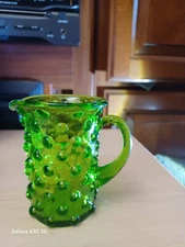 Vintage Italian Toscany Empoli Art Glass  Hobnail  Green Syrup/Creamer