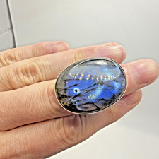 Sterling Silver Oval Labradorite Ring Handmade Size 7.5  26 Grams