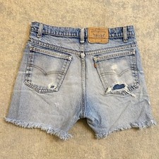 Vintage Levis Denim Shorts Mens 32 Light Wash Cutoff Distressed Made USA 70s