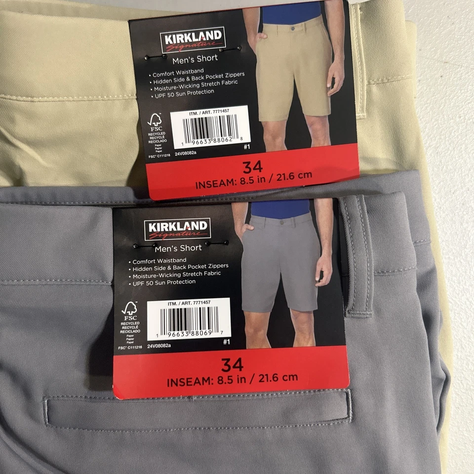 LOTE DE 2 Pantalones Cortos Kirkland Signature Performance Para Hombre Confort UPF 50 NUEVOS CON ETIQUETAS Talla 34 Foto 2 de 4