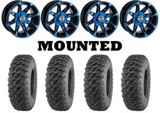 Kit 4 Quadboss Qbt446 Tires 30x10-14 On Moose 387x Blue Wheels Ter Kit 4 Quadboss Qbt446 Tires 30x10-14 On Moose 387x Blue Wheels Ter
