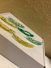 6 Vtg 1960's RED Hair Barrettes Yellow Green Older Tight Grip 2.3/4   a70