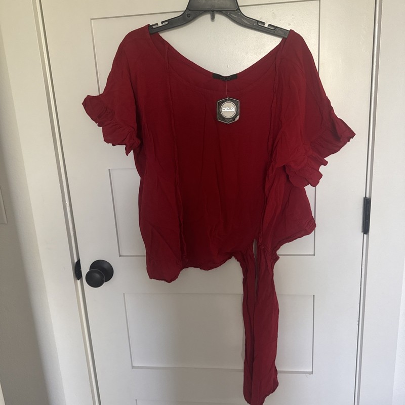 Giocam Women’s Blouse Size L Peruvian Cotton Top NWT $39.99 Boho Red With Ties