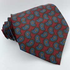 VTG POLO Ralph Lauren Tie 100 Silk Hand Made Paisley Burgundy Blue Green 57X4  