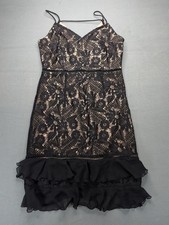 The Yellow Hanger Dress Womens M Black Floral Lace Ruffle Hem Sheath Mini Party