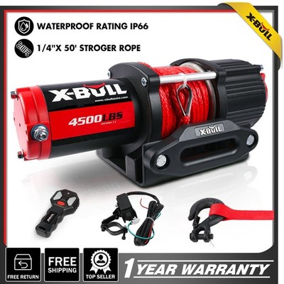 X-BULL Electric Winch 4500lb Wireless Remote Synthetic Rope 12V ATV UTV Boat 4WD