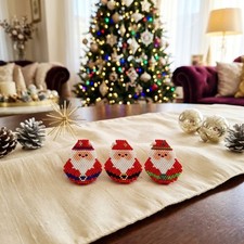 Handwoven Christmas Santa Beaded Brooches. Festive Holiday Pin