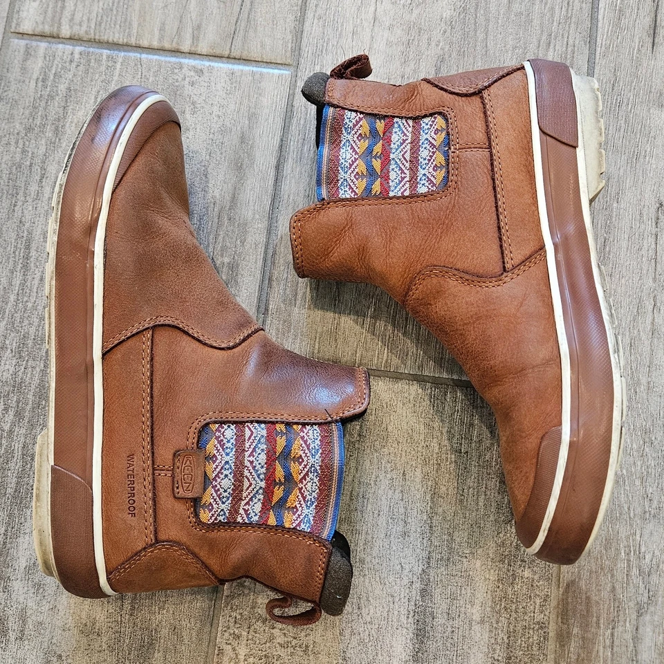 Keen Elsa Chelsea Botas Impermeáveis Isoladas Femininas 8.5 Couro Marrom Sapato de Inverno - Imagem 2 de 4