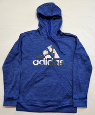 Adidas Women's Hoodie Pullover Sweatshirt Size S Blue Space Dye Thumbholes Logo