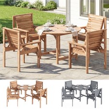 5 Pieces Garden Dining Set, Outdoor Table and Chairs w/ Parasol Hole Refurbished
