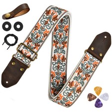 Guitar Strap,Cotton Guitar Straps with Crazy Horse Leather Ends,Strap Button ...