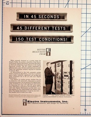 Vintage Electro Instruments Raytheon Apollo Spacecraft Tester Ad San Diego CA