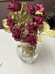 8 SILK BURGANDY-WINE DRIED LOOK OPEN ROSES 1.50"-2"