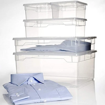 ROTHO Set stapelbare Aufbewahrungsbox 18l Ordnungsbox durchsichtig mit Deckel - Bild 1 von 4