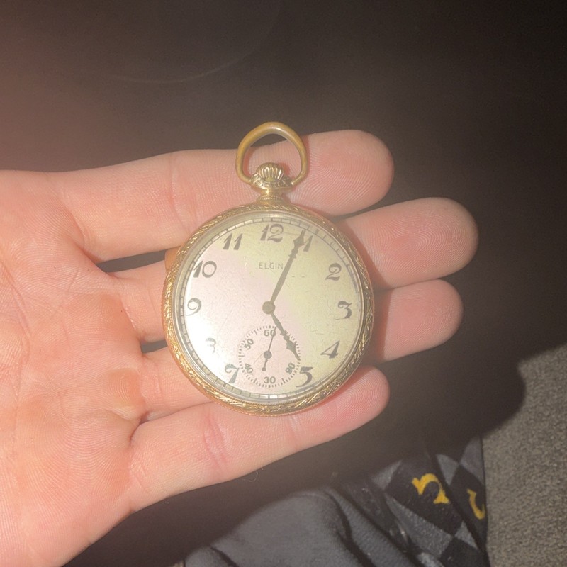 Elgin Gold Filled Full Hunter Pocket Watch White Dial Arabic Numerals Manual